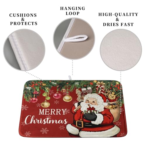 Merry Christmas Dish Drying Mat Santa Claus Kitchen Drainer Mats Microfiber Absorbent Winter Xmas Holiday Dishes Pad Reusable Dish Rack Mat for Countertop Tableware Decor 18x24 Inch (Christmas Santa Claus Red / 18" x 24")