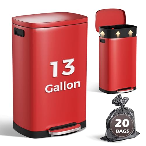 Kitchen Trash Can with Lid 13 Gal Stainless Steel Pedal Garbage Can (Scarlet Red / 13 gallons)