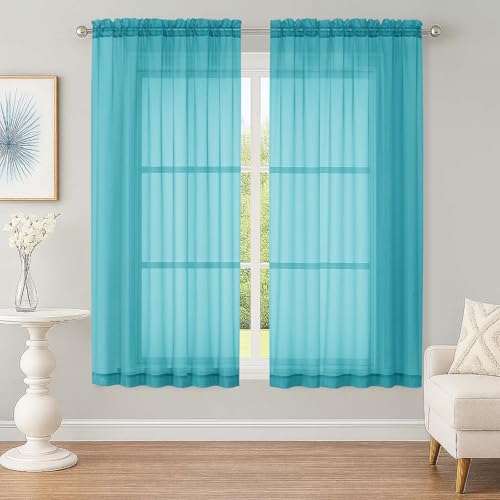 Sheer Curtains 63 inch Length 2 Panels Set (Turquoise / 42"W x 63"L (Pack of 2))