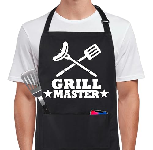 Funny Apron for Men Women 100% Cotton Grill Master Adjustable Bib Aprons with 2 Pockets Funny Gifts Grilling Grill Kitchen Cooking BBQ Black (Grill Master)