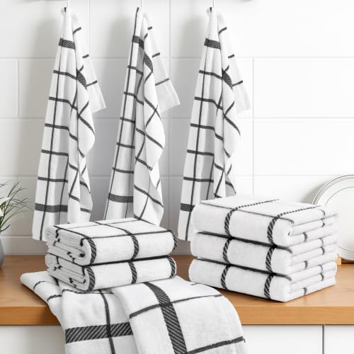 Terry Stripe Kitchen Towels 18"x28" (Stripe Black / 18 x 28 - 6 Pack)