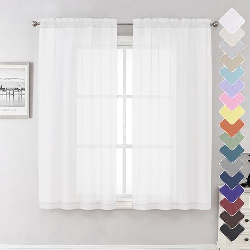 White Sheer Curtains 63 Inch Length for Bedroom (White / 40"W x 63"L (Pack of 2))