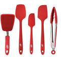5 Piece set Includes 3 Silicone Spatulas 1 Turner and 1 9" Tong Kitchen Tools Best for Cooking (3 Spatula + Turners + Tongs Red)