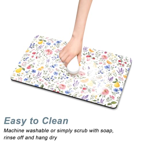 Coffee Mat 12" x 19" Coffee Bar Mats for Espresso Machine Station Accessories and Organizer (Cottagecore Wildflower / 12" x 19")