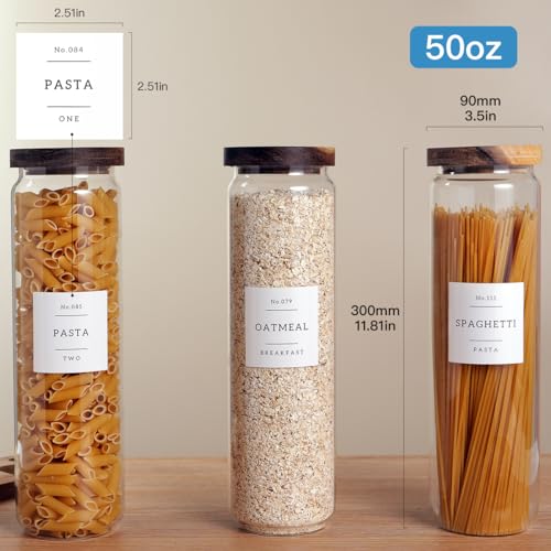 3 Set Glass Pantry Storage Jars with Acacia Airtight Lid (50 oz (3 pcs))