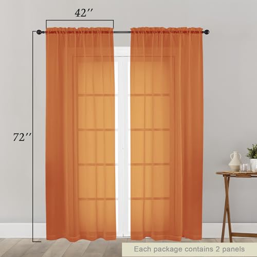 Orange Sheer Curtain for Bedroom Living Room 72 Inches Long 2 Panels Set (Orange / 42"W x 72"L (Pack of 2))