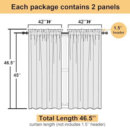 Sheer White Curtains 45 Inch Length 2 Panels (White / 42"W x 45"L (Pack of 2))