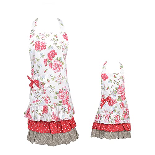 Kitchen Aprons with Pockets for 2 Pockets for Mama and Me (Red-mama and Me Set)