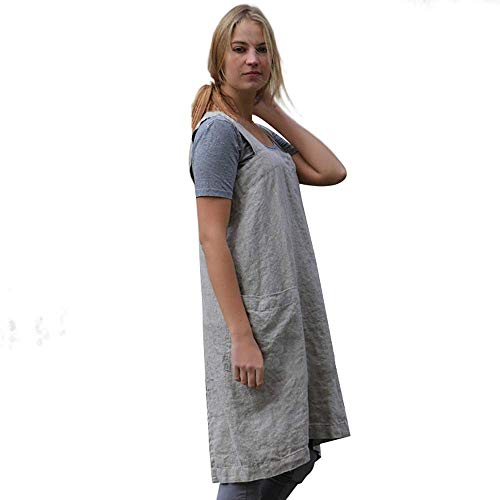 Women’s Pinafore Square Apron Baking Cooking Gardening Works Cross Back Cotton (3X-Large / Gray)