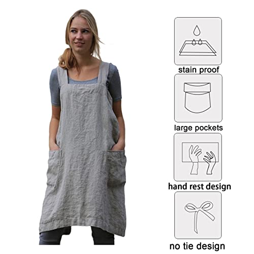 Pinafore Cross Back Apron for Women with Pockets (3X-Large / Grey)