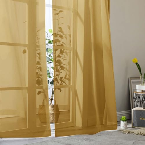 Extra Long Sheer Gold Curtains for Bedroom Living Room 108 Inches Long 2 Panels Set (Gold / 42"W x 108"L (Pack of 2))