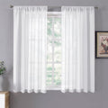 Short Sheer Curtain Living Room Linen Textured Curtains Sheer Light Filtering Voile Rod Pocket Curtain for Bedroom (38"W x 54"L (Pack of 2) / White)