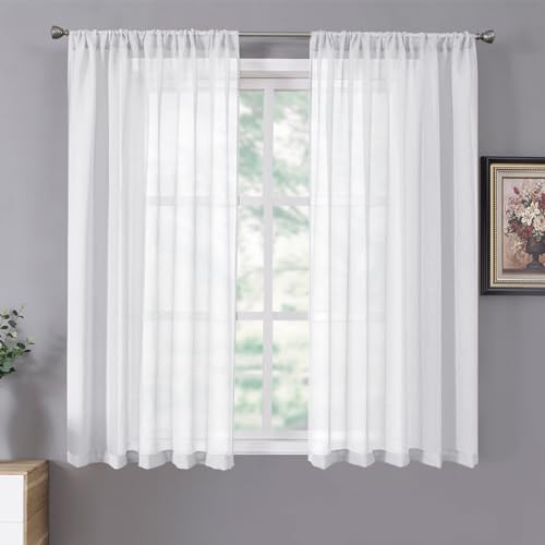 Sheer Curtains Living Room Linen Textured Curtain Sheers Light Filtering Voile Rod Pocket Curtains for Bedroom (38"W x 63"L (Pack of 2) / White)