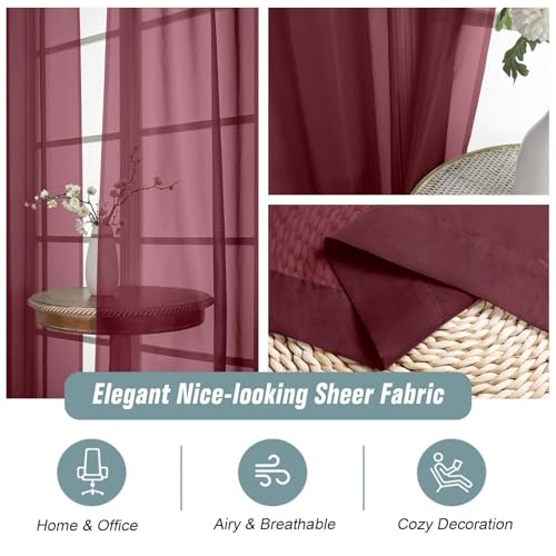 Extra Wide Sheer Curtains 84 Inches Long 2 Panels (59"W x 84"L (Pack of 2) / Burgundy)