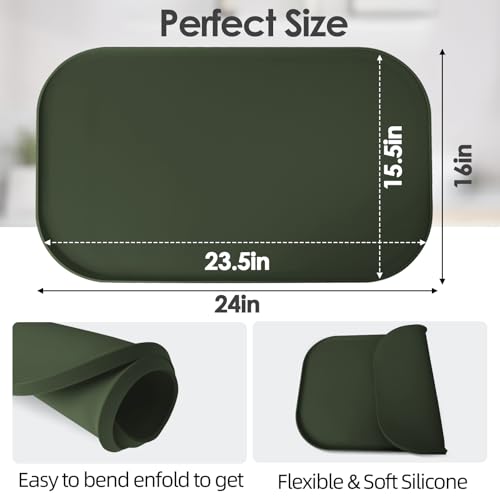 Silicone Coffee Maker Mat with Lip for Countertops (Dark Olive / 24'' x 16'')