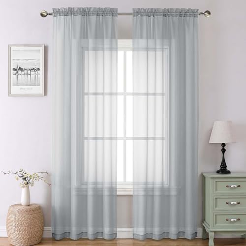 Light Grey Sheer Curtains 90 Inches Long 2 Panels (Light Grey / 42"W x 90"L (Pack of 2))