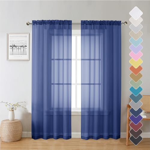 Royal Blue Sheer Curtains 72 Inches Long 2 Panels (Royal Blue / 42"W x 72"L (Pack of 2))