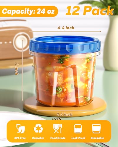12 Pack 24 oz Freezer Storage Containers (12 Pack-24 oz)