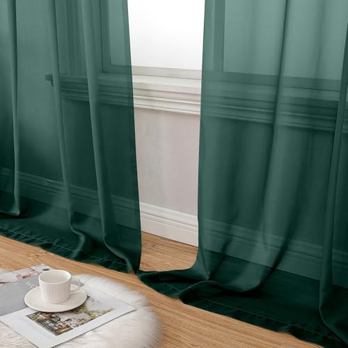 Hunter Green Sheer Curtain Drapes 96 Inch Length 2 Panels for Living Room (42"W x 96"L (Pack of 2) / Hunter Green)