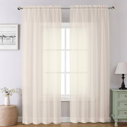 Cream Sheer Curtains 96 Inches Long (Cream / 42"W x 96"L (Pack of 2))