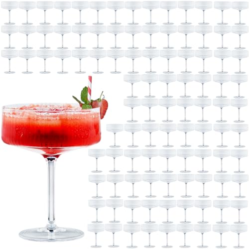 100 Pieces Martini Glasses 10.5oz Plasitc Ribbed Coupe Glasses Champagne Shatterproof Acrylic Vintage Cocktail Glassware Margarita Wine Glasses Disposable Cups for Parties Wedding Anniversary Clear (Clear / 100 PCS)