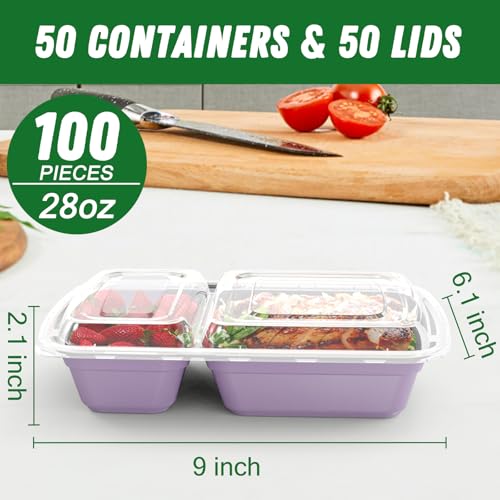 50 Pack 28 oz Meal Prep Containers with Lids 2 (Lilac)