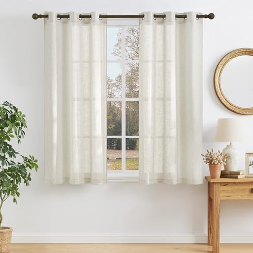 Linen Burlap Bedroom Curtains 63 inches Long (36"W x 63"L (Pack of 2) / Linen)