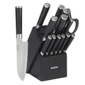 High Carbon 1.4116 German Steel 15 Piece Full Tang Forged Cutlery Kitchen Knife Block Set (Stainless Blade/Black ABS Handle / 15-Piece Set w/ Wood Block)