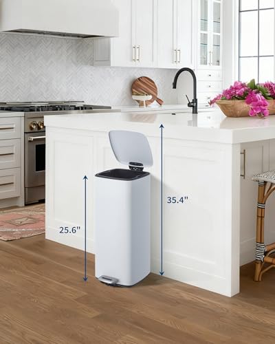 8 Gallon Stainless Steel Kitchen Trash Can (White)