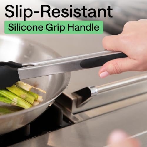 Stainless Steel Kitchen Tongs for Cooking (Black / 7" + 9" + 12")