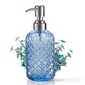 14 OZ Refillable Glass Soap Dispenser for Hand Soap & Lotion (Blue)