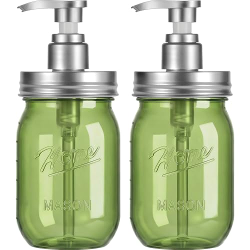 Plastic Mason Jar Soap Dispenser with Pump Lid 16OZ (Green Jar With Silver Pump)