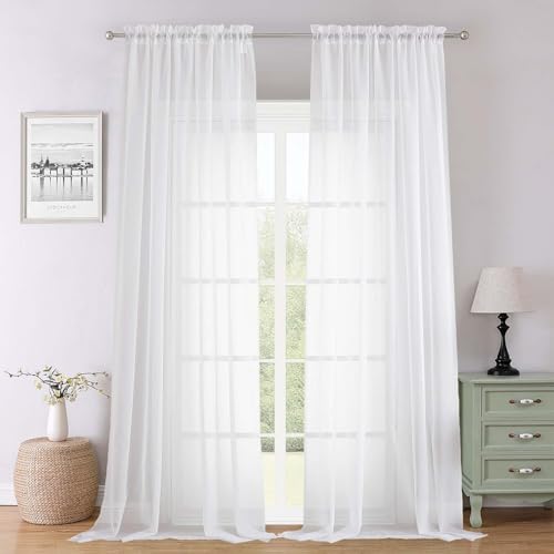 White Sheer Curtains 102 Inches Long 2 Pcs (White / 59"W x 102"L (Pack of 2))