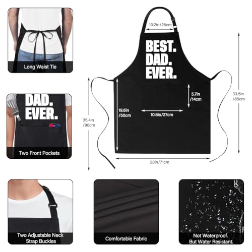 Funny Apron for Men 100% Cotton Dad Apron Adjustable Bib Aprons with 2 Pockets Funny Gifts Grilling Grill Kitchen Cooking BBQ Black (Best Dad)