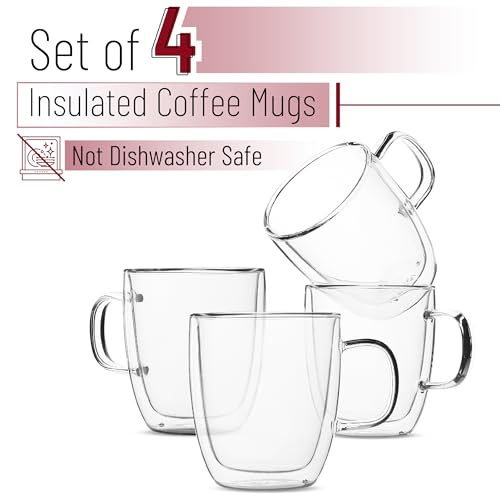 BTaT Double Walled Glass Coffee Mugs (Clear / 12 oz Coffee, Set of 4)