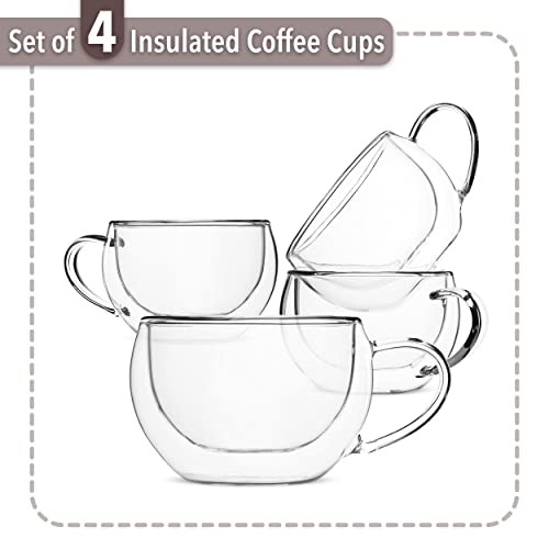 BTaT Double Walled Glass Coffee Mugs (Clear / 9 oz Coffee, Set of 4)