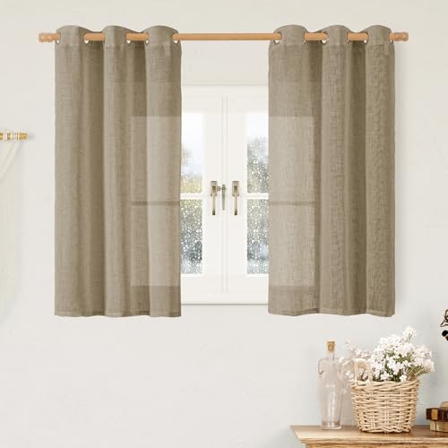 Taupe Short Linen Curtains for Small Windows 40 Inch Length (34"W x 40"L (Pack of 2) / Taupe)