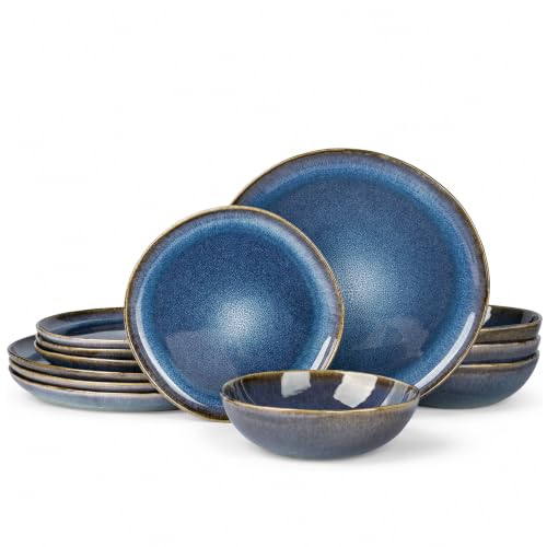 Ceramic Dinnerware Sets for 4 (Ocean Teal / Service for 4(12Pcs))