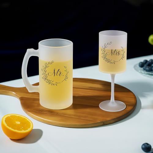 Mr and Mrs Champagne Flutes for Couples Wedding Anniversary (Frosted Mr & Mrs / Set of 2（Gift box）)