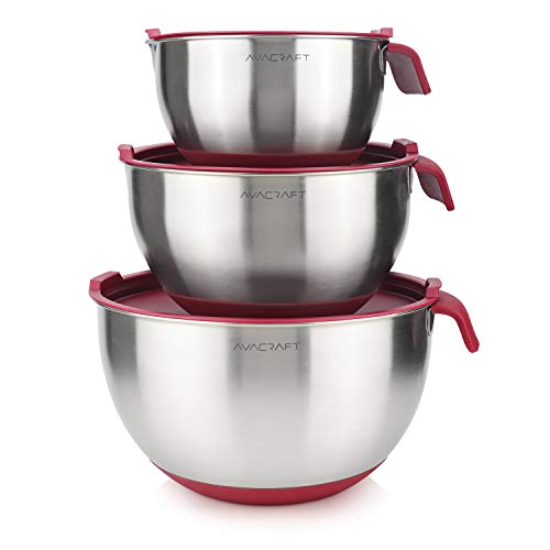 18 10 Stainless Steel Mixing Bowls with Lids (Red)