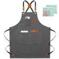 Chef Apron for Women Men with Large Pockets (Grey)