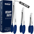 Tongs For Cooking (7+9+12 inch / Blue Silicone Tip 3Pcs)