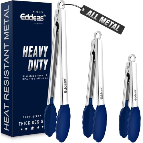 Tongs For Cooking (7+9+12 inch / Blue Silicone Tip 3Pcs)