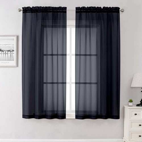 Black Sheer Curtains 68 Inch Length 2 Pcs (Black / 42"W x 68"L (Pack of 2))