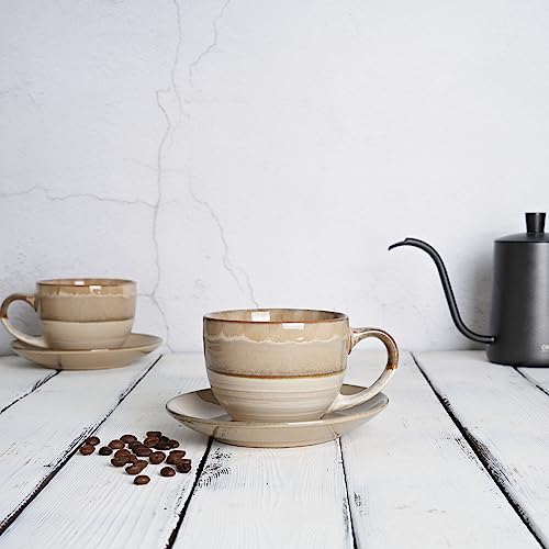 Ceramic Cappuccino Cup and Saucer Set of 2 (Brown Grey)