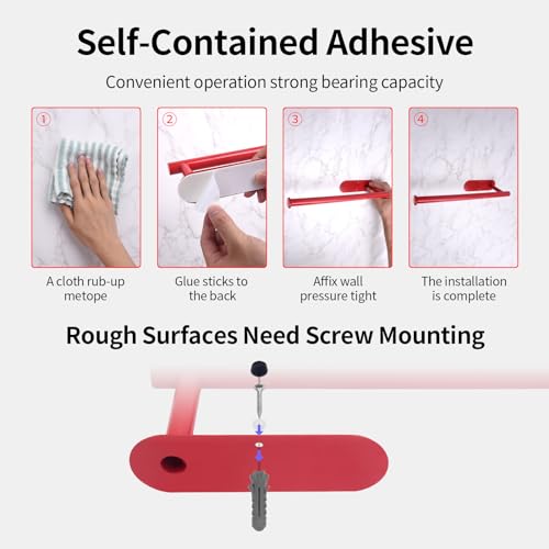 Pink Paper Towel Holder Self Adhesive Drilling for Kitchen Red (Red)