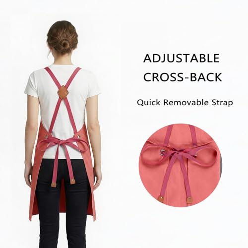 Chef Apron for Women Men with Large Pockets (Pink)