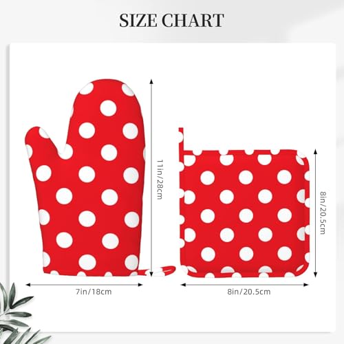 Red and White Polka Dot Oven Mitts and Pot Holders Sets of 4 (Red and White Polka Dot)