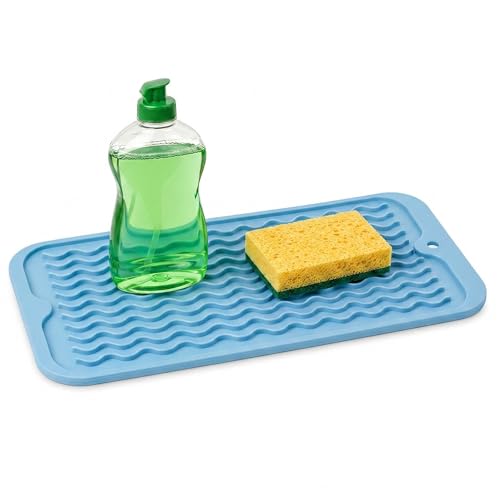 Small Silicone Drying Mat & Sink Caddy (Lichen Blue / 12" x 6")