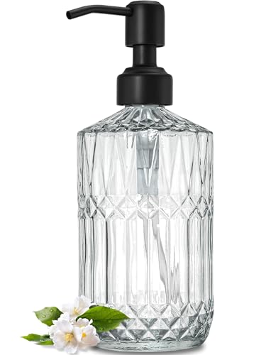 18Oz Clear Glass Soap Dispenser with Black Rust Proof Pump (Clear-black Pump / Dazzle)